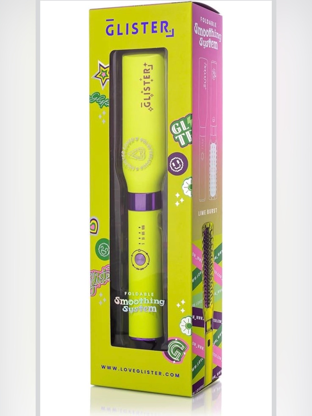 Glister Foldable Smoothing System Hair Straightener - Lime Burst NWT